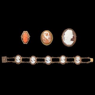 10k Gold Cameo Brooch and Ring PLUS