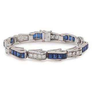 14 Karat White Gold Synthetic Sapphire and Diamond Bracelet