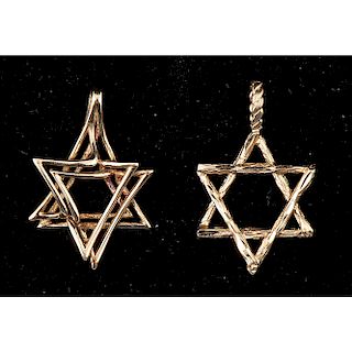 14k Gold Star of David Pendants, Lot of Two