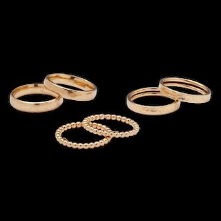 14k Gold Stacking and Band Rings, Lot of Six