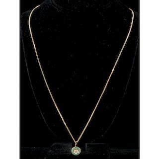 14k Gold Jade and Diamond Pendant Necklace