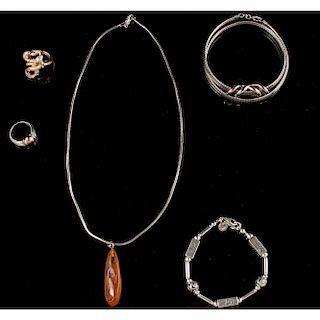 Sterling Silver and Costume Jewelry, Lot of Five