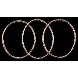 Rose Gold Plated Sterling Silver Bangles, Lot of Three