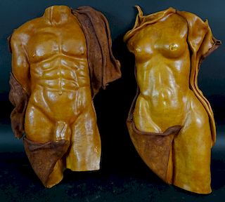 (2) Contemporary Leathered Nude Torso