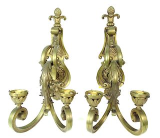 LARGE, French Bronze Sconces Shell Design.
