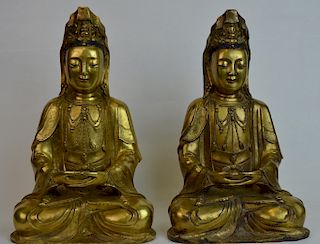 Pair of Chinese Bronze Guan-Yin Buddha Statue