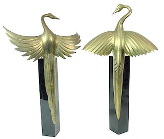 (2) Two Large Brass Birds Book Ends