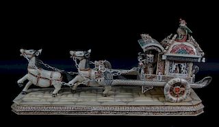 Chinese Carved Bone Horse Carriage Sculpture