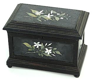 Italian pietra dura paneled ebony casket box