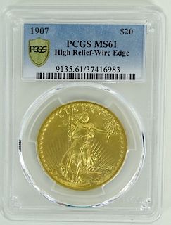 1907 PCGS MS61 High Relief-Wire Edge
