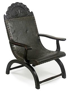 Indo-Portuguese Hardwood & Leather Chair, 19th C.