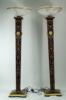 (2) Two Versace Style Floor Lamps, Bronze Mounts
