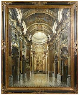 Large Oil on Canvas, Interior View of Cathedral