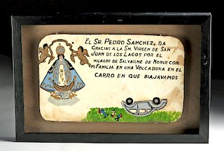 Mid-20th C. Mexican Ex Voto with Car Accident