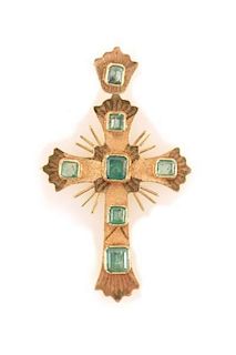 18k Yellow Gold & Emerald Cross Pendant