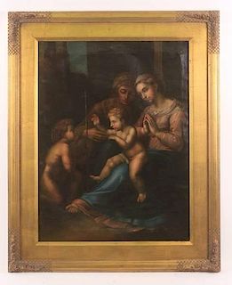 19th C. Oil After Raphael, Madonna, Jesus & John
