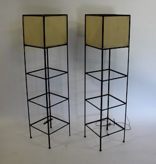 MIDCENTURY. Pair Of Metal Box Form Standing Lamps/