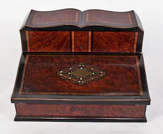 FRENCH WRITING BOX W/ SILVER CAPPED CRYSTAL INKWELLS
