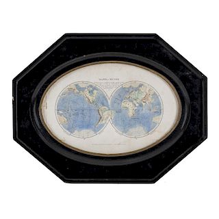 Mappa Mundi.Lemaitre, A. F. Paris: F. Chardon Ainé, ca. 1850. Mapa a color, 15 x 23 cm. Enmarcado.