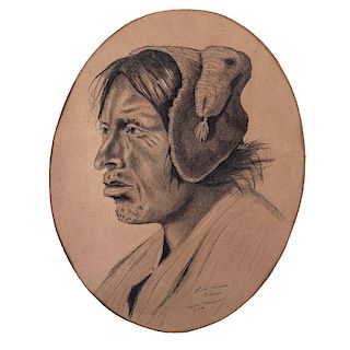Carlos Dreyes. Aborigen boliviano. Tinta sobre papel. Firmado y fechado 1924. Enmacardo. 23 x 17 cm