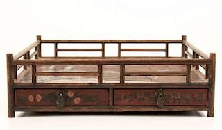 19th C. Chinese Bamboo Tea Tray w/ Landscape Motif