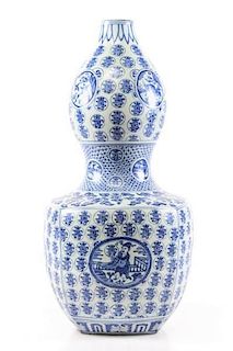 Chinese Tall Blue & White Vase, Shao Motif, Qing