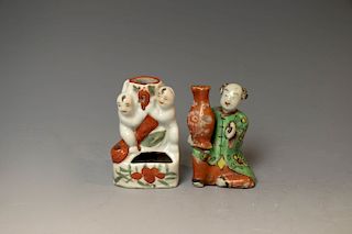 TWO FAMILLE ROSE INCENSE HOLDERS, 19TH CENTURY
