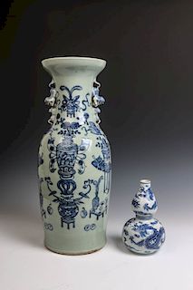 TWO BLUE AND WHITE VASES