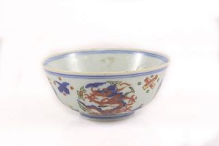 Chinese Wucai 5-Clawed Dragon Bowl, Wanli Mark