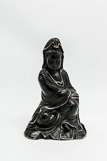POSSIBLY ZITAN SEATED FIGURE OF GUANYIN