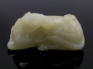 A WHITE JADE HORSE AND MONKEY CARVING