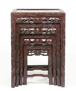 Nest of 4 Chinese Carved & Stained Wood Tables