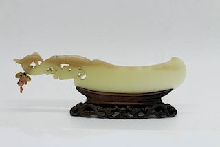 FINE CHINESE YELLOW JADE DRAGON&PHONEIX KNIFE, QING DYNASTY 18/19th