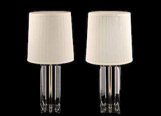 Pair of Mid Century Modern Acrylic & Brass Lamps