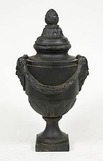 Cast Iron Covered Garden Urn w/ Swags & Masks