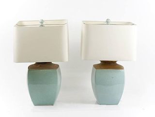 Pair Tanner & Kenzie Crackle Glaze Modern Lamps