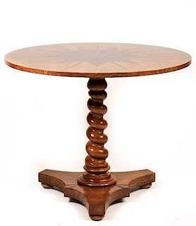 Round Baker Burled Table w/ Star Motif in Center