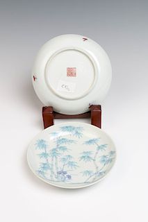 RARE PAIR OF DOUCAI BAMBOO DISHES, JIAQING MARK AND PERIOD (1796-1820)