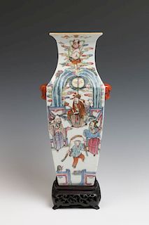 FAMILLE ROSE IMMORTALS VASE W/ STAND, MID 19TH CENTURY