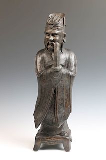 LARGE STANDING BRONZE FIGURE OF A DAOIST SAGE, MING DYNASTY
