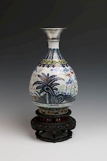 BLUE AND WHITE PEAR SHAPED VASE W/ STAND, GUANGXU MARK AND PERIOD (1875-1908)
