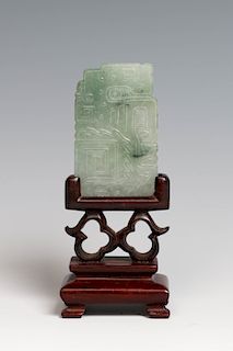CHINESE JADEITE PLAQUE, WITH STAND