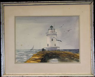 Signed, 20th C. New England Lighthouse