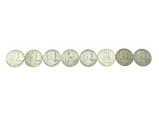 Collection of 8 Ben Franklin Half Dollars