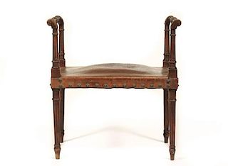 Louis XVI Style Walnut & Leather Window Seat
