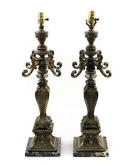 Pair Neoclassical Style Bronzed Metal Table Lamps