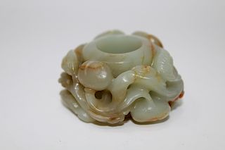 Chinese Pale Green Jade Carved Archer's Ring