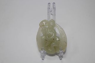 Chinese, Carved Pale Jade Guanyin Figure