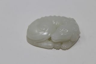 Chinese, Carved White Jade Animal Figure