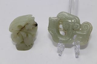 Chinese, (2) Carved Pale Jade Floral Sculptures